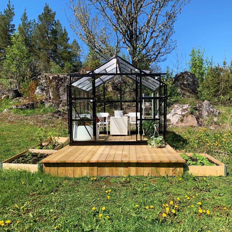 Växthus 6,4 m² | 4 mm säkerhetsglas | 5 års stormgaranti | Svart - Trädgård & spabad - Trädgårdsskötsel - Växthus