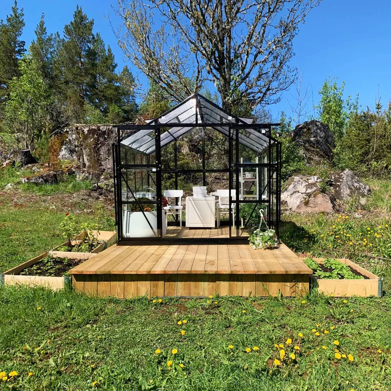 Växthus 6,4 m² | 4 mm säkerhetsglas | 5 års stormgaranti | Svart - Tr ädgård & spabad - Trädgårdsskötsel - Växthus