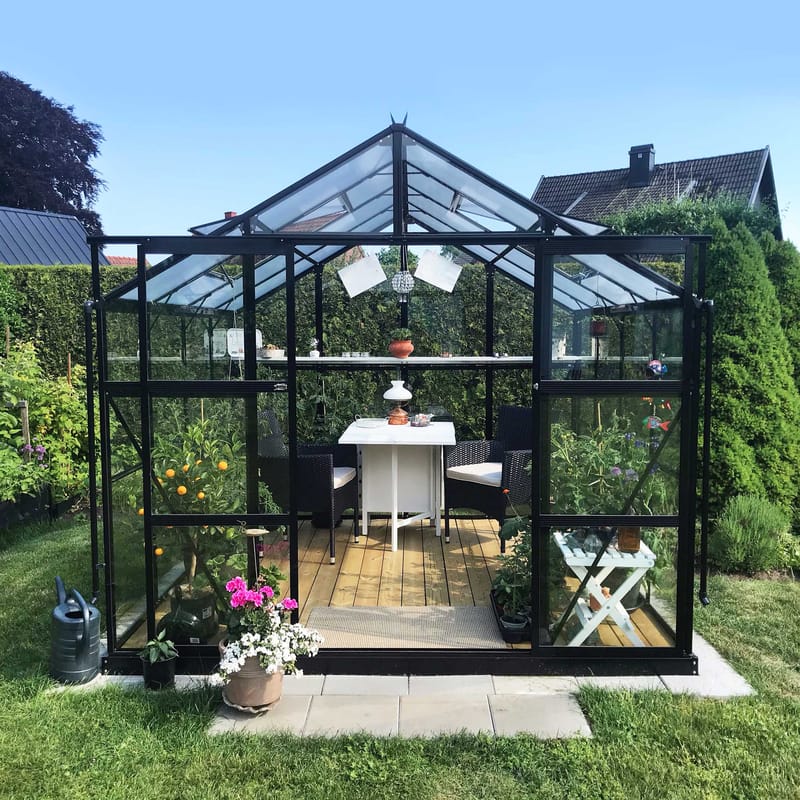 Växthus 6,4 m² | 4 mm säkerhetsglas | 5 års stormgaranti | Svart - Trädgård & spabad - Trädgårdsskötsel - Växthus