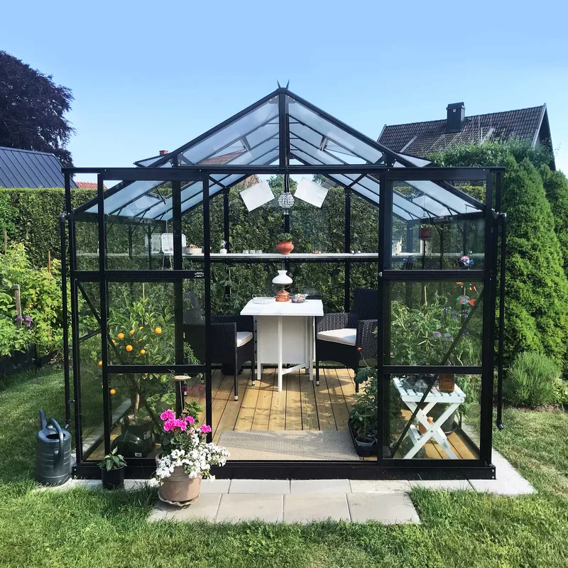 Växthus 6,4 m² | 4 mm säkerhetsglas | 5 års stormgaranti | Svart - Trädgård & spabad - Trädgårdsskötsel - Växthus