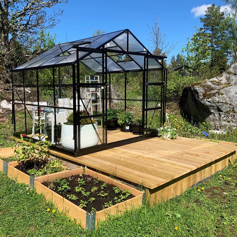 Växthus 6,4 m² | 4 mm säkerhetsglas | 5 års stormgaranti | Svart, undefined