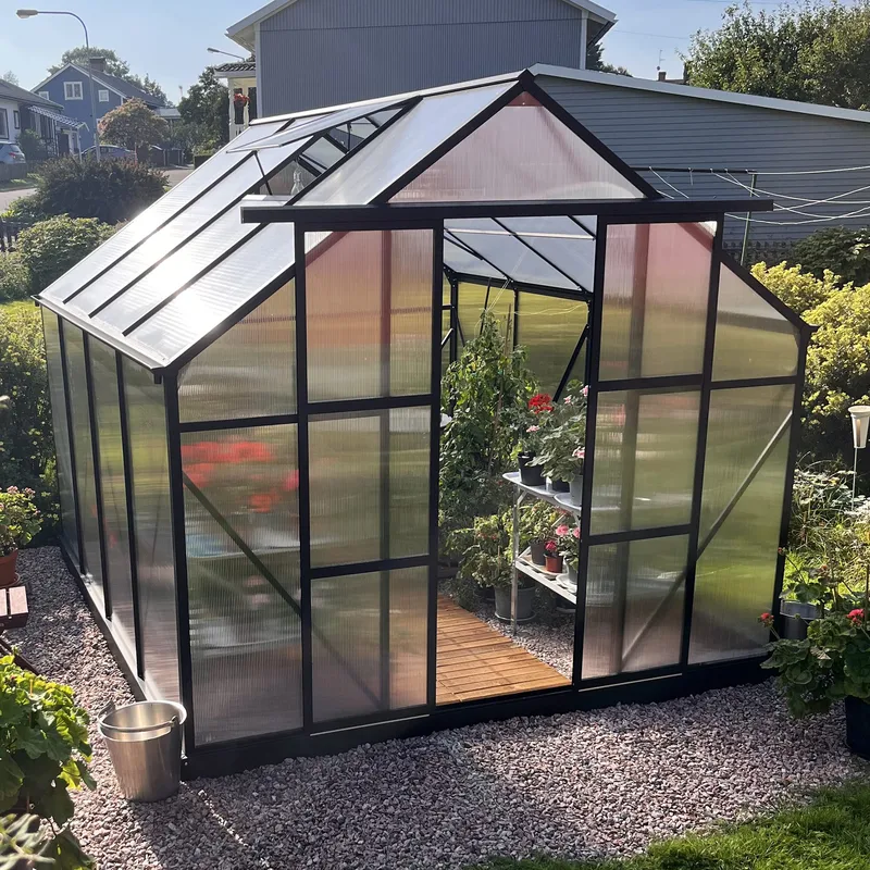 Växthus 7,2m² | Extra hög odlingshöjd | 6mm kanalplast | Svart - Trädgård & spabad - Trädgårdsskötsel - Växthus