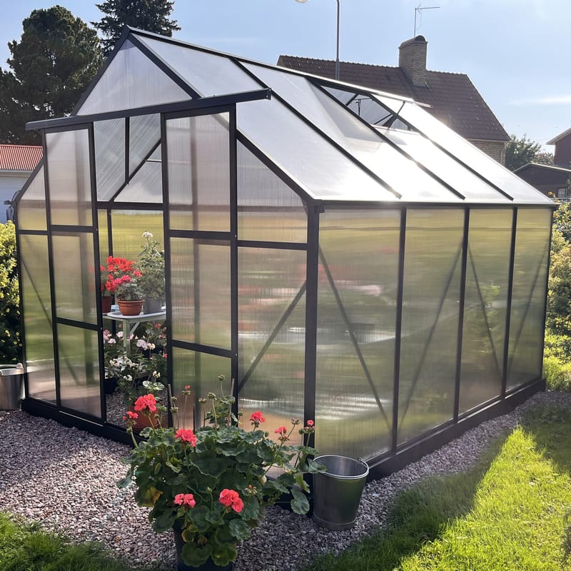 Växthus 7,2m² | Extra hög odlingshöjd | 6mm kanalplast | Svart, undefined