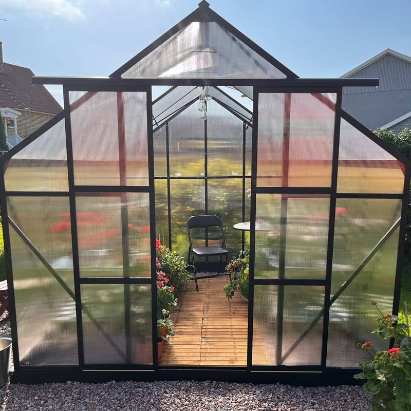 Växthus 7,2m² | Extra hög odlingshöjd | 6mm kanalplast | Svart - Trädgård & spabad - Trädgårdsskötsel - Växthus