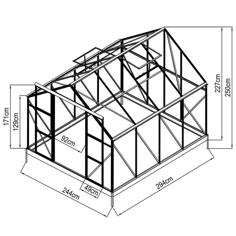 Växthus 7,2m² | Extra hög odlingshöjd | 6mm kanalplast | Svart - Trädgård & spabad - Trädgårdsskötsel - Växthus