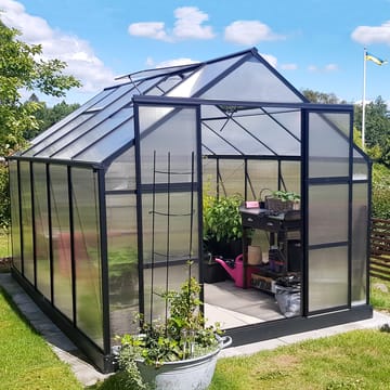 Växthus 8,9m² | 6mm kanalplast | Hög odlingshöjd | Svart - Trädgård & spabad - Trädgårdsskötsel - Växthus