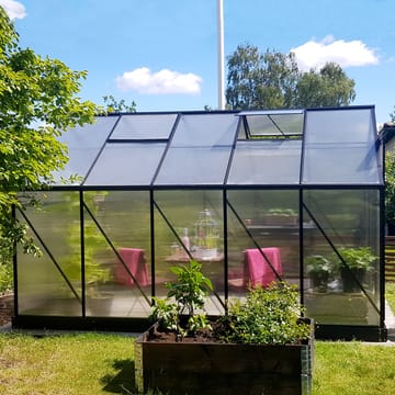 Växthus 8,9m² | 6mm kanalplast | Hög odlingshöjd | Svart - Trädgård & spabad - Trädgårdsskötsel - Växthus