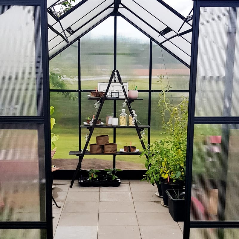 Växthus 8,9m² | 6mm kanalplast | Hög odlingshöjd | Svart - Trädgård & spabad - Trädgårdsskötsel - Växthus