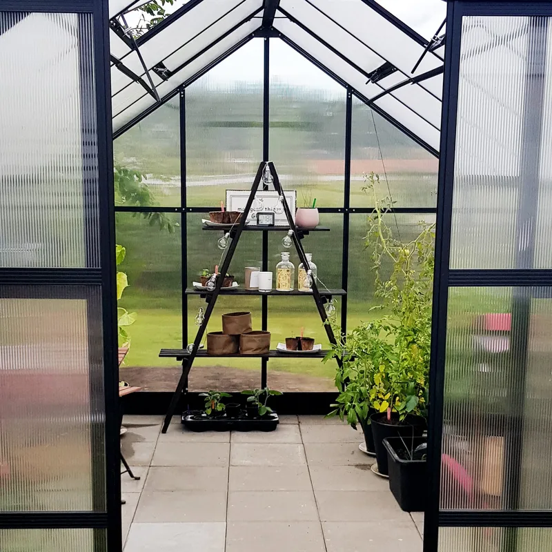 Växthus 8,9m² | 6mm kanalplast | Hög odlingshöjd | Svart - Trädgård & spabad - Trädgårdsskötsel - Växthus