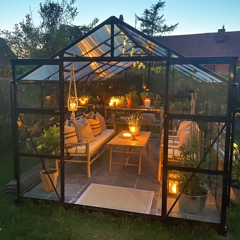 Växthus 9,6 m² | 4mm säkerhetsglas | 5 års stormgaranti | Svart - Trädgård & spabad - Trädgårdsskötsel - Växthus