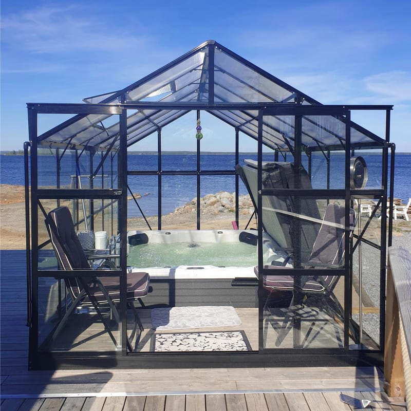 Växthus 9,6 m² | 4mm säkerhetsglas | 5 års stormgaranti | Svart - Trädgård & spabad - Trädgårdsskötsel - Växthus