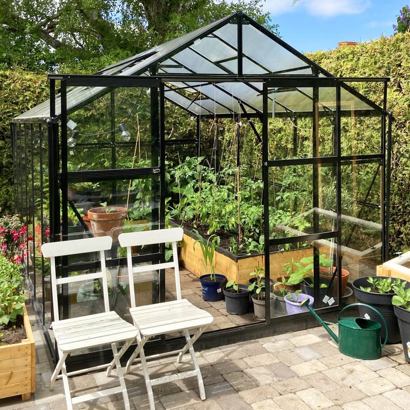 Växthus 9,6 m² | 4mm säkerhetsglas | 5 års stormgaranti | Svart - Trädgård & spabad - Trädgårdsskötsel - Växthus
