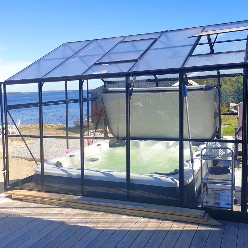 Växthus 9,6 m² | 4mm säkerhetsglas | 5 års stormgaranti | Svart - Trädgård & spabad - Trädgårdsskötsel - Växthus