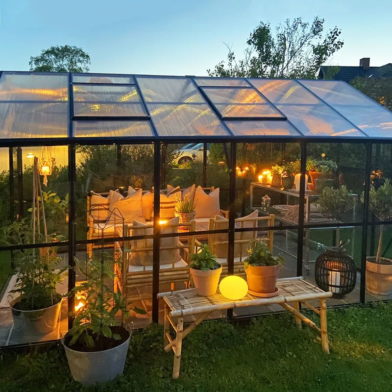 Växthus 9,6 m² | 4mm säkerhetsglas | 5 års stormgaranti | Svart - Trädgård & spabad - Trädgårdsskötsel - Växthus
