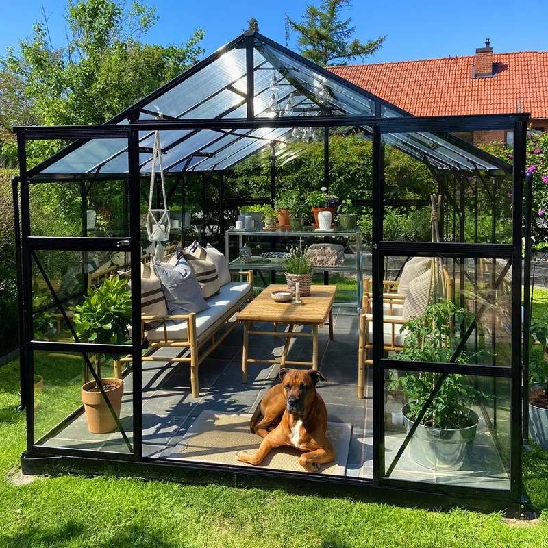 Växthus 9,6 m² | 4mm säkerhetsglas | 5 års stormgaranti | Svart - Trädgård & spabad - Trädgårdsskötsel - Växthus
