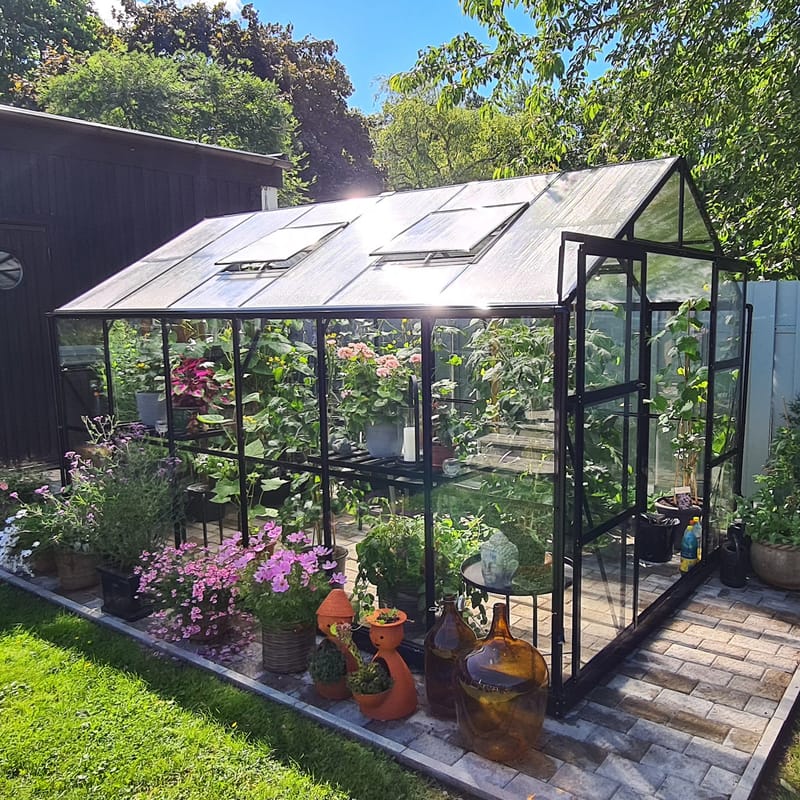 Växthus 9,6 m² | 4mm säkerhetsglas | 5 års stormgaranti | Svart, undefined