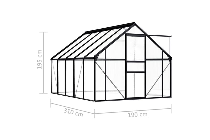 Växthus antracit aluminium 5,89 m³ - Grå - Trädgård & spabad - Trädgårdsskötsel - Växthus