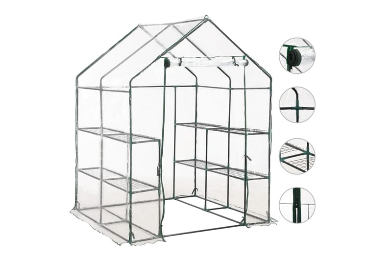 Växthus med 8 hyllor 143x143x195 cm - Transparent - Trädgård & spabad - Trädgårdsskötsel - Växthus