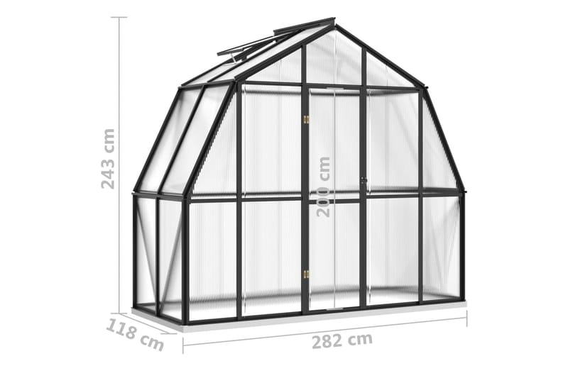 Växthus med basram antracit 3,3 m² aluminium - Grå - Trädgård & spabad - Trädgårdsskötsel - Växthus