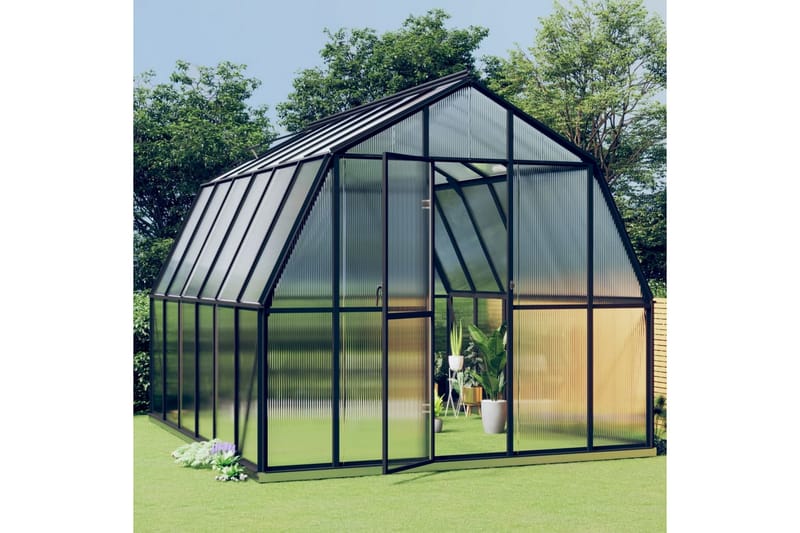 Växthus med basram antracit 9,98 m² aluminium - Grå - Växthus - Fristående växthus