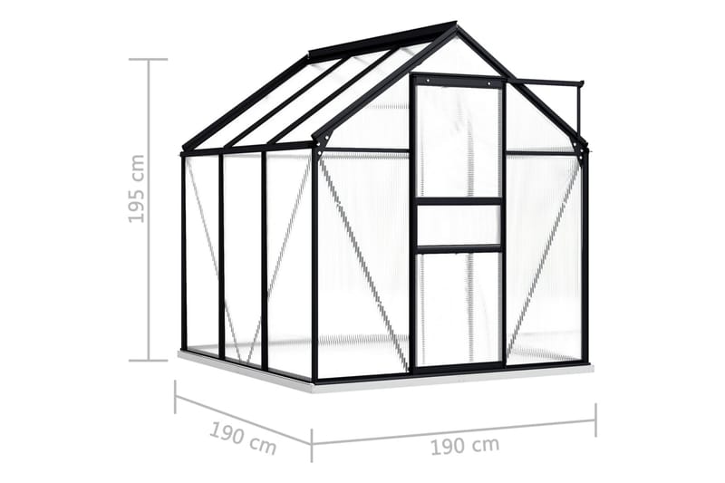 Växthus med basram antracit aluminium 3,61 m² - Grå - Växthus - Fristående växthus