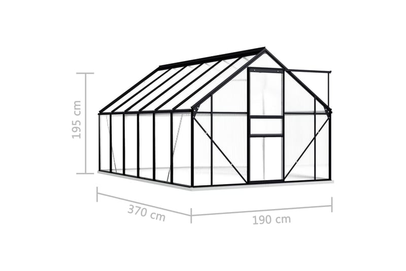 Växthus med basram antracit aluminium 7,03 m² - Grå - Trädgård & spabad - Trädgårdsskötsel - Växthus