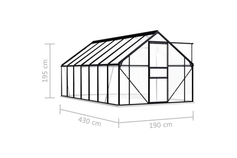 Växthus med basram antracit aluminium 8,17 m² - Grå - Trädgård & spabad - Trädgårdsskötsel - Växthus