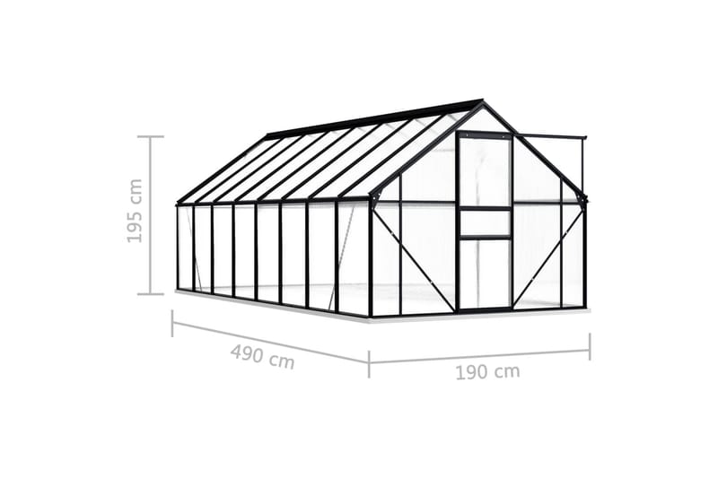 Växthus med basram antracit aluminium 9,31 m² - Grå - Trädgård & spabad - Trädgårdsskötsel - Växthus