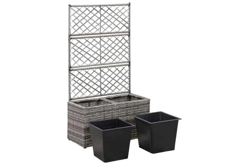 Spaljé med 2 krukor upphöjd 58x30x107 cm konstrotting grå - Grå - Trädgård & spabad - Trädgårdsskötsel - Växthus - Växthustillbehör
