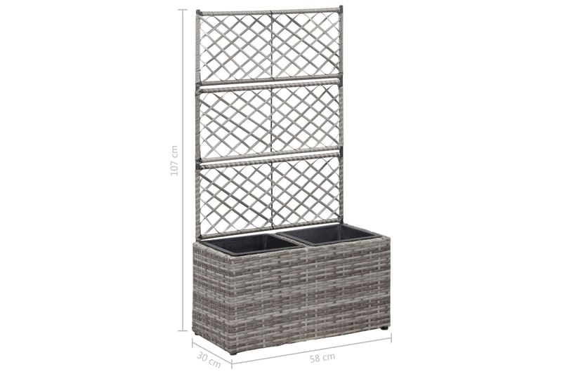 Spaljé med 2 krukor upphöjd 58x30x107 cm konstrotting grå - Grå - Trädgård & spabad - Trädgårdsskötsel - Växthus - Växthustillbehör