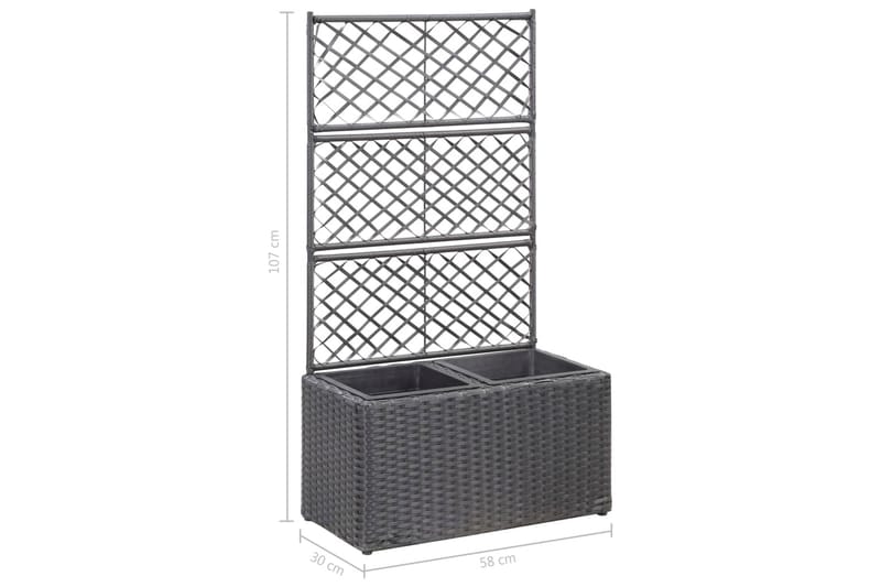 Spaljé med 2 krukor upphöjd 58x30x107 cm konstrotting svart - Svart - Trädgård & spabad - Trädgårdsskötsel - Växthus - Växthustillbehör