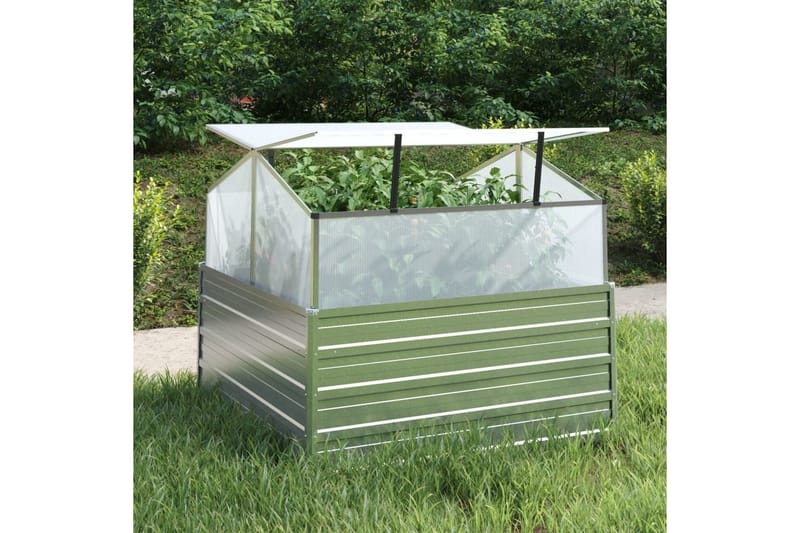 Upphöjd odlingslåda med växthus 100x100x85 cm silver - Silver - Trädgård & spabad - Trädgårdsskötsel - Växthus - Växthustillbehör