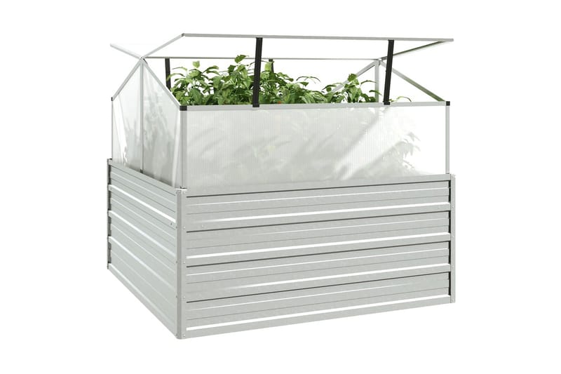 Upphöjd odlingslåda med växthus 100x100x85 cm silver - Silver - Trädgård & spabad - Trädgårdsskötsel - Växthus - Växthustillbehör