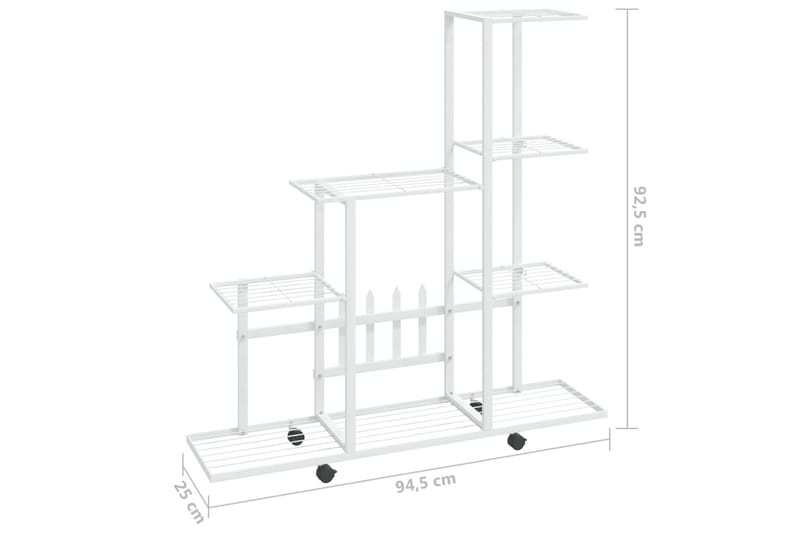 Växtställ på hjul 94,5x25x92,5 cm vit metall - Vit - Hyllor - Växthushylla