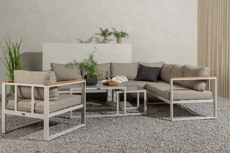 Aspvik Stor Loungegrupp Utomhus – 7-sits Loungeset i Aluminium - Grå / Beigea dynor - Trädgård & spabad - Utemiljö - Altan & terrass - Altanmöbler