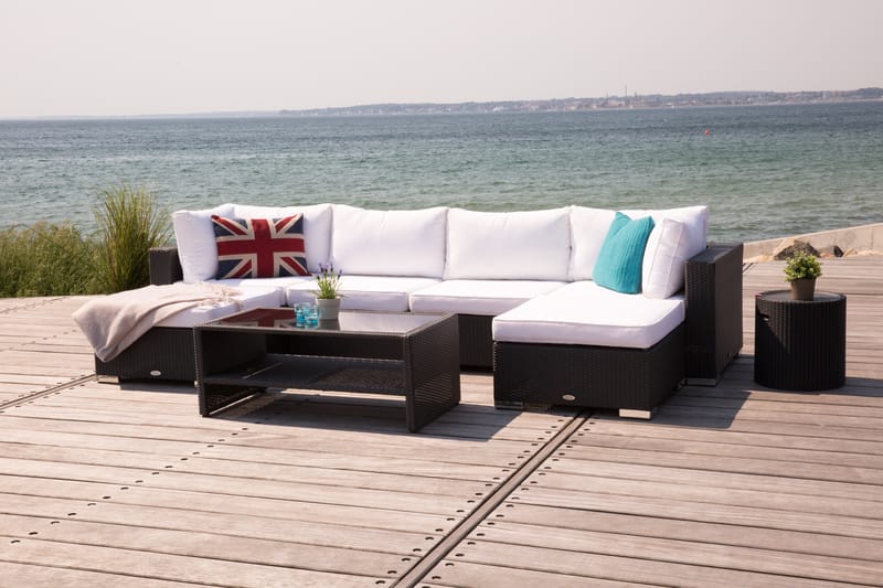 Bahamas Loungegrupp 6-sits Bord m Hylla - Divan/Bord Svart - Trädgård & spabad - Utemiljö - Altan & terrass - Altanmöbler