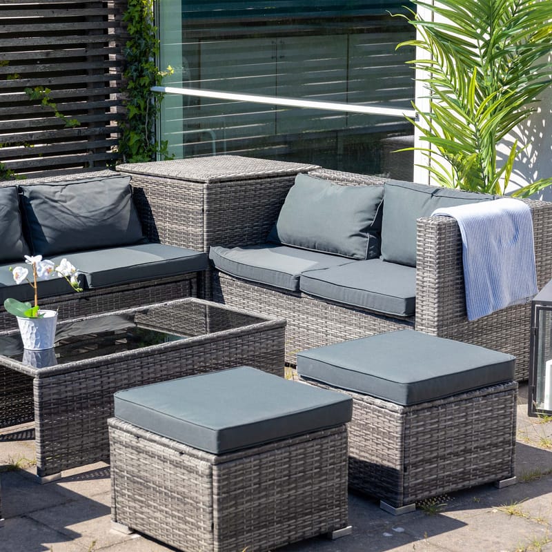 Exklusiv loungegrupp | Inbyggd förvaring | Grå konstrotting | Djursvik - Trädgård & spabad - Utemiljö - Altan & terrass - Altanmöbler
