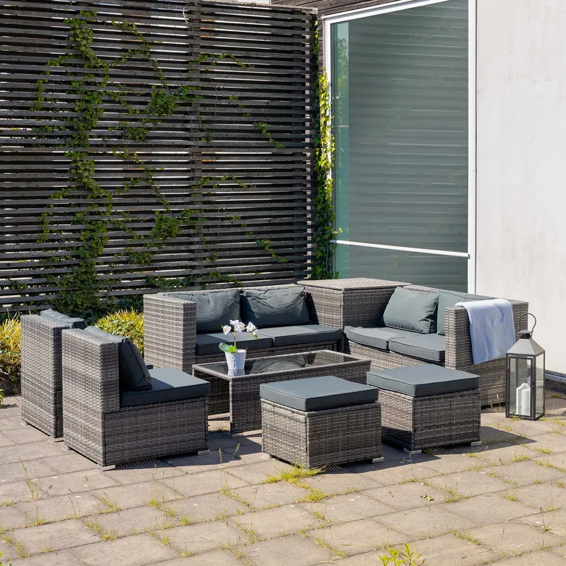 Exklusiv loungegrupp | Inbyggd förvaring | Grå konstrotting | Djursvik - Trädgård & spabad - Utemiljö - Altan & terrass - Altanmöbler