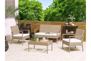 Loungegrupp Utomhus 4-sits konstrotting ljusbrun MARSALA - Trä/natur - Utemöbler - Loungemöbler - Soffgrupp utomhus