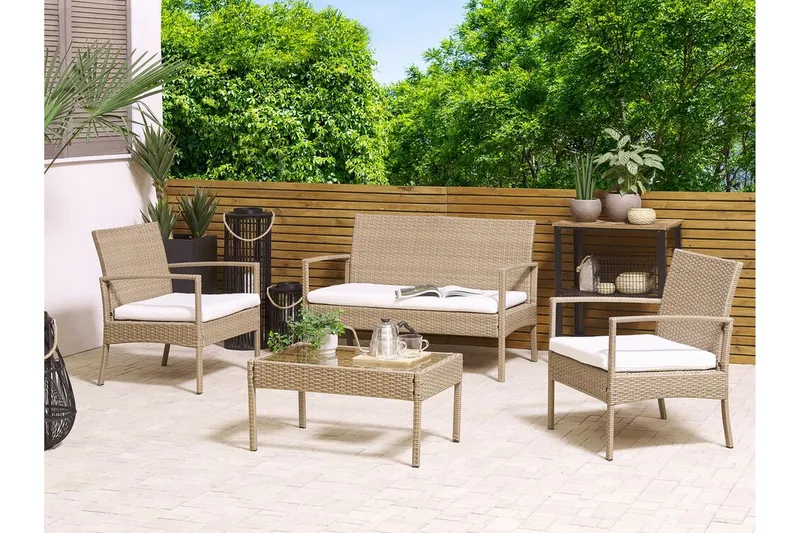 Loungegrupp Utomhus 4-sits konstrotting ljusbrun MARSALA - Trä/natur - Trädgård & spabad - Utemiljö - Altan & terrass - Altanmöbler