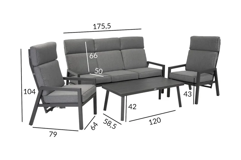 Möbelset Casper Utebord Utesoffa Och 2 Utestolar Mörkgrå - Trädgård & spabad - Utemiljö - Altan & terrass - Altanmöbler