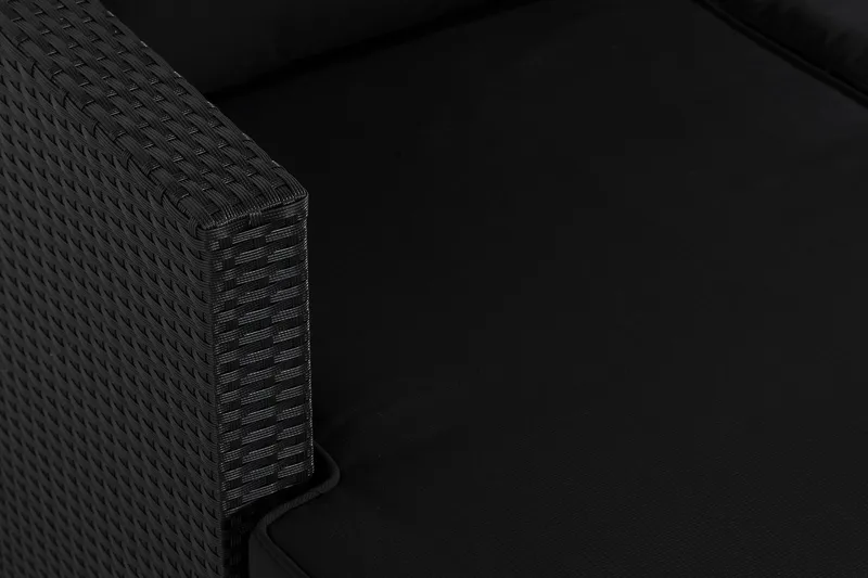 Mendoza l-formad 4-sits soffgrupp i konstrotting för altan och terrass - Svart / Svarta dynor - Trädgård & spabad - Utemiljö - Altan & terrass - Altanmöbler