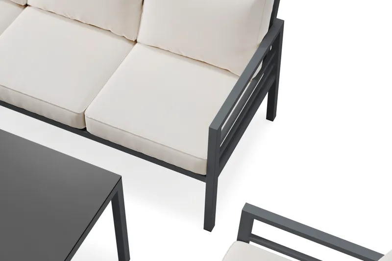 Ariany 5-sits Soffgrupp Utomhus med vita dynor soffbord i aluminium - Svart - Utemöbler - Loungemöbler - Soffgrupp utomhus