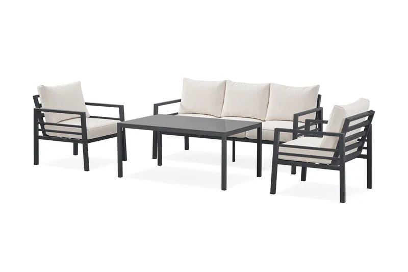 Ariany 5-sits Soffgrupp Utomhus med vita dynor soffbord i aluminium - Svart - Utemöbler - Loungemöbler - Soffgrupp utomhus