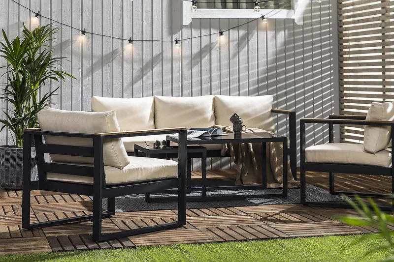 Aspvik Soffgrupp - Svart / Gråa dynor - Trädgård & spabad - Utemiljö - Altan & terrass - Altanmöbler