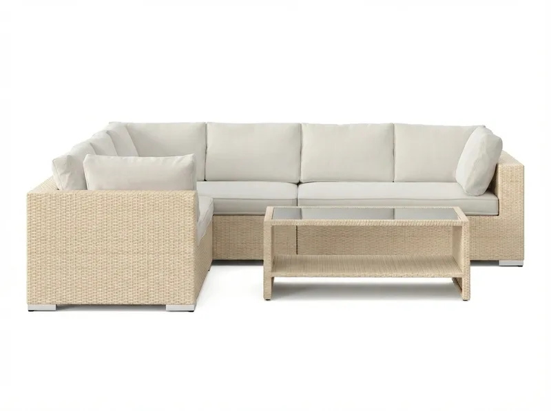 Bahamas L-formad utesoffa höger, 6-sits med bord och hylla - Beige - Trädgård & spabad - Utemiljö - Altan & terrass - Altanmöbler