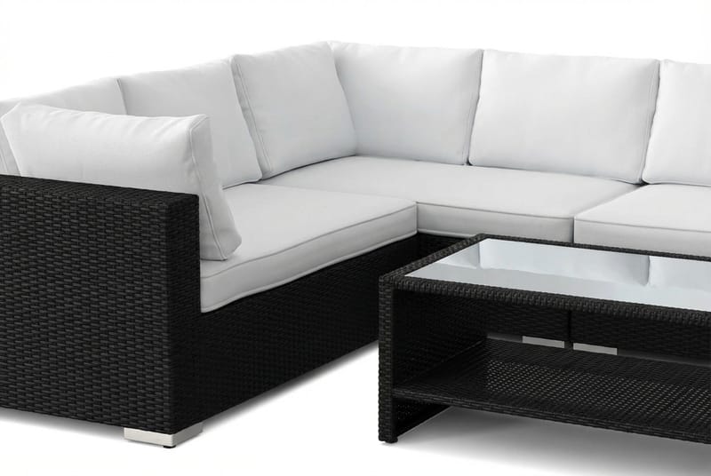 Bahamas L-formad utesoffa höger, 6-sits med bord och hylla - Svart - Trädgård & spabad - Utemiljö - Altan & terrass - Altanmöbler