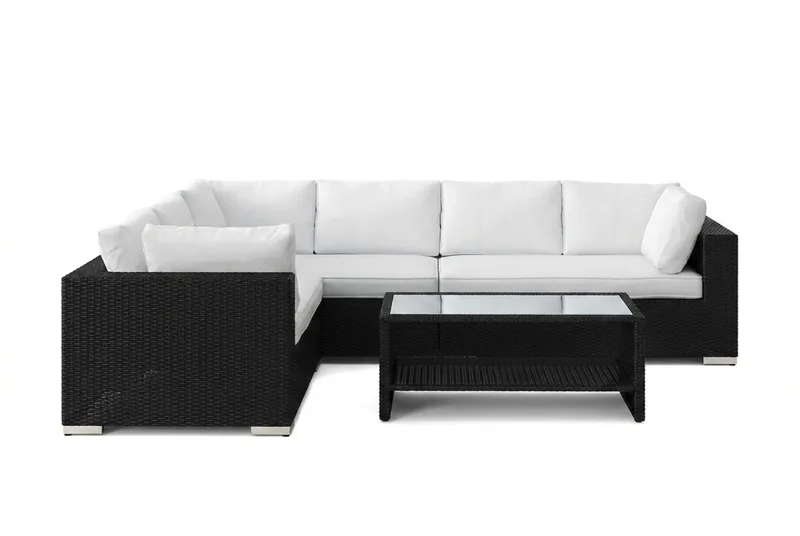 Bahamas L-formad utesoffa höger, 6-sits med bord och hylla - Svart - Trädgård & spabad - Utemiljö - Altan & terrass - Altanmöbler