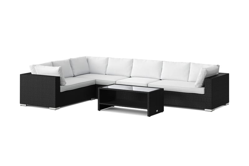 Bahamas L-formad utesoffa höger, 7-sits med bord och hylla - Svart - Trädgård & spabad - Utemiljö - Altan & terrass - Altanmöbler