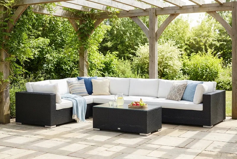 Bahamas L-formad utesoffa höger, 7-sits med bord - Svart - Trädgård & spabad - Utemiljö - Altan & terrass - Altanmöbler